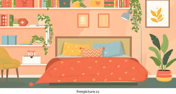 Cozy Bedroom with Plants and Books