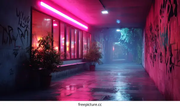 Neon-lit Alleyway at Night