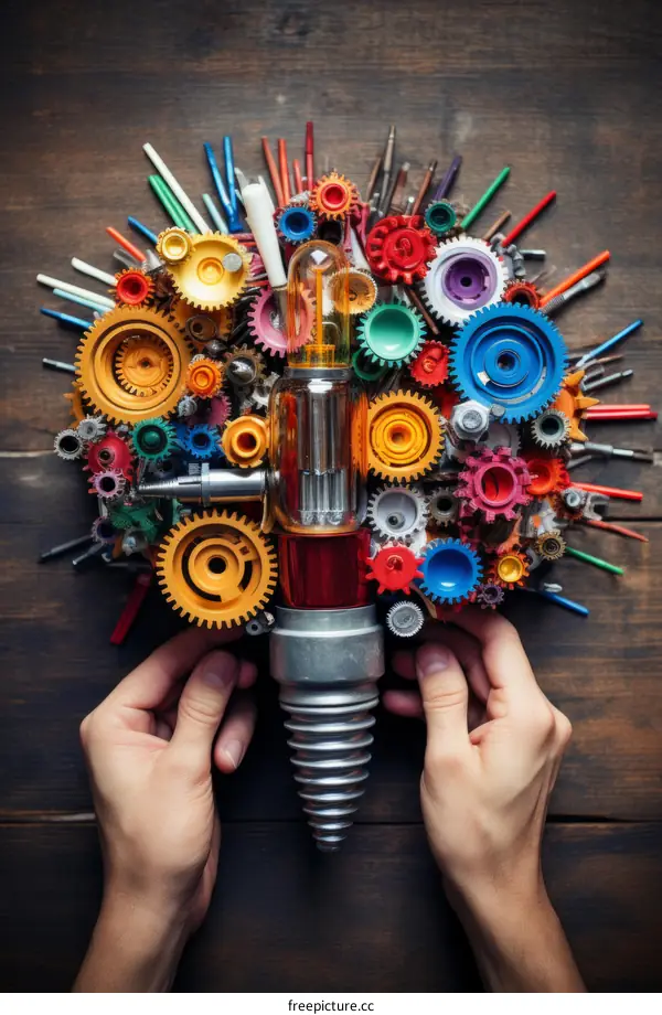 Colorful Gears Light Bulb: Innovation and Creativity