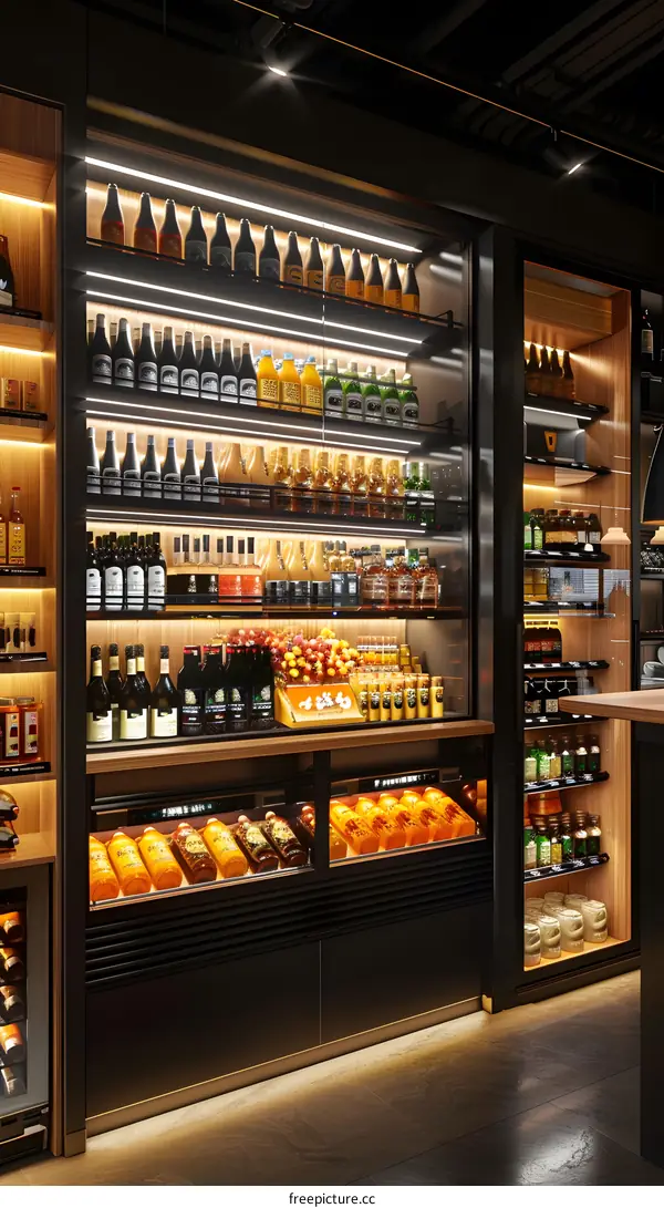 Modern Retail Store Interior with Shelving Displaying Bottles of Wine and Other Beverages