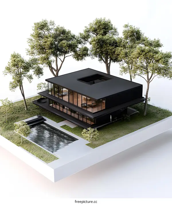 Modern Minimalist House Design with Pool and Trees