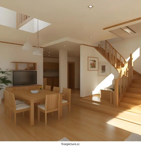 Modern Wooden Staircase in a Minimalist Home Interior Design