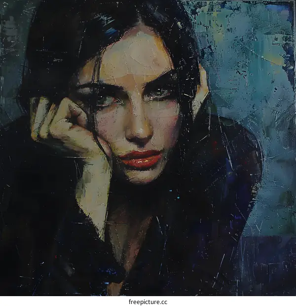 portrait of a beautiful woman with dark hair and green eyes