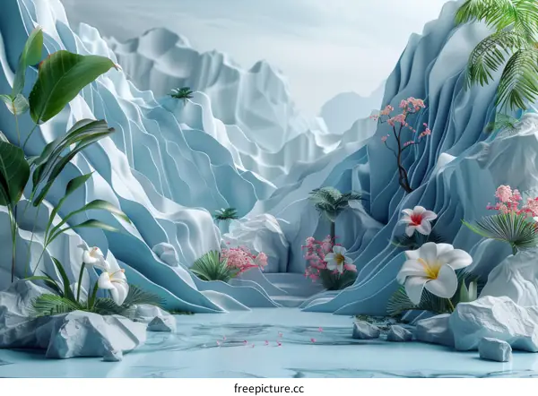 Abstract Pastel Blue Mountain Landscape Design