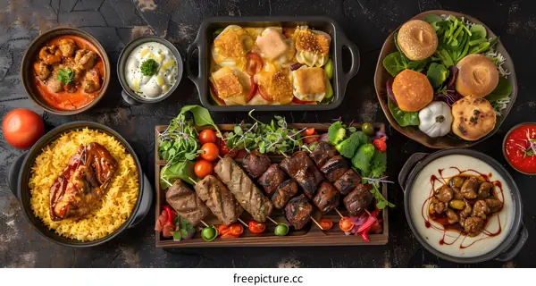 Middle Eastern Food Platter on a Dark Background