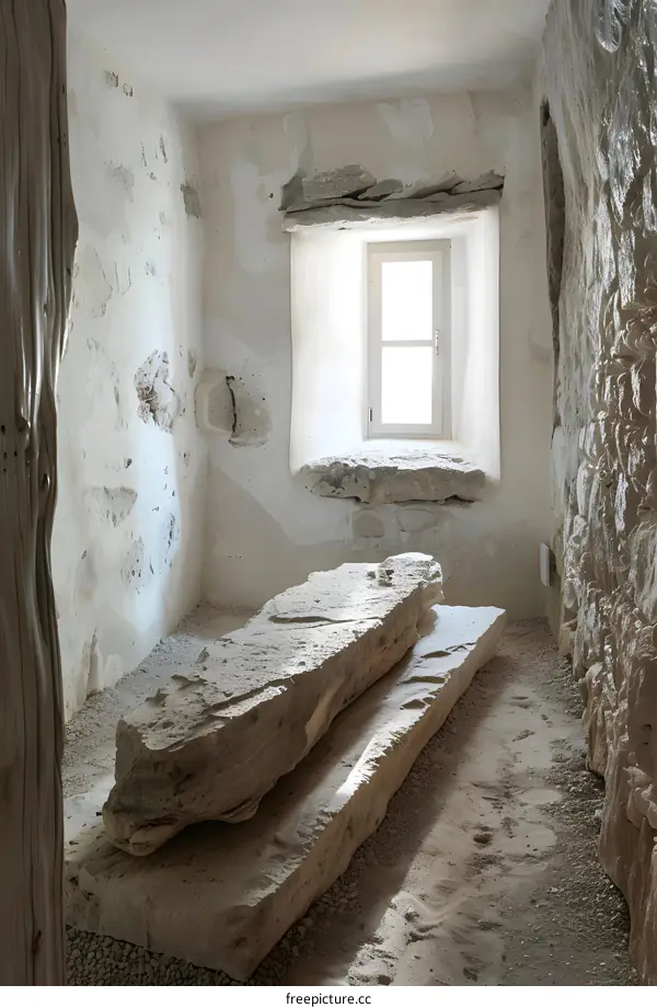 Stone Slab In Old Room With Window