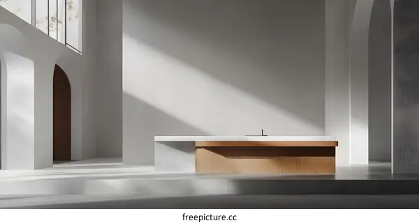 Minimalist Interior Design with Archways and a Wooden Countertop