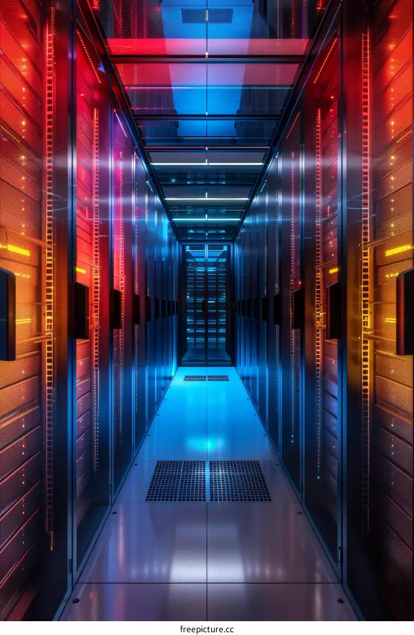 Futuristic Server Room With Colorful Lights