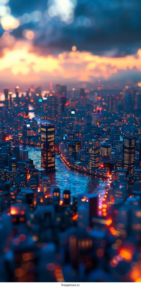 Futuristic Cityscape at Night with River