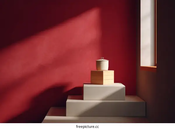 Stylish Minimalist Product Display with Wooden and White Stages