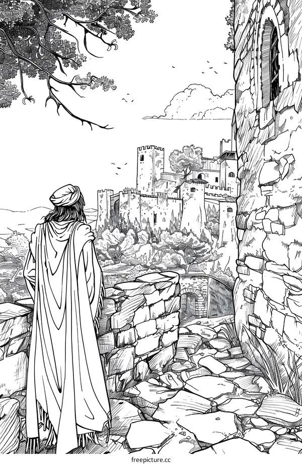 Man Looking at a Castle