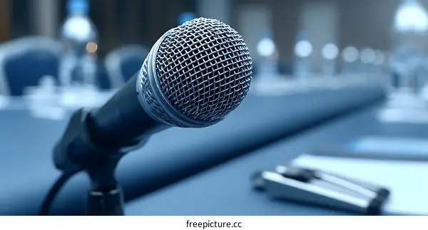 Meeting Microphone Close-up in Conference Room