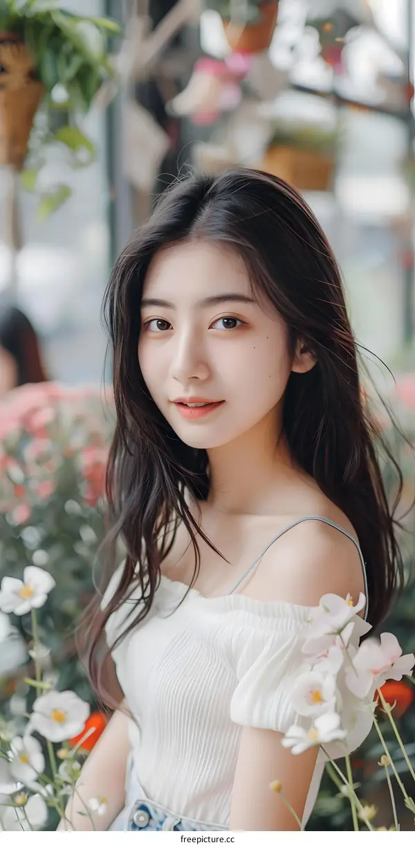 Beautiful Asian Woman with Flowers