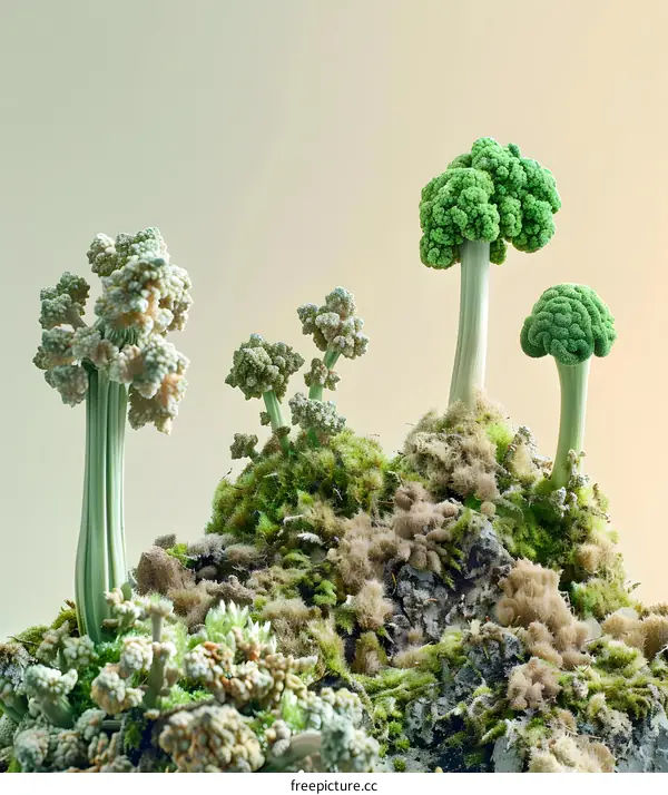 Green Miniature Trees Growing on Mossy Ground