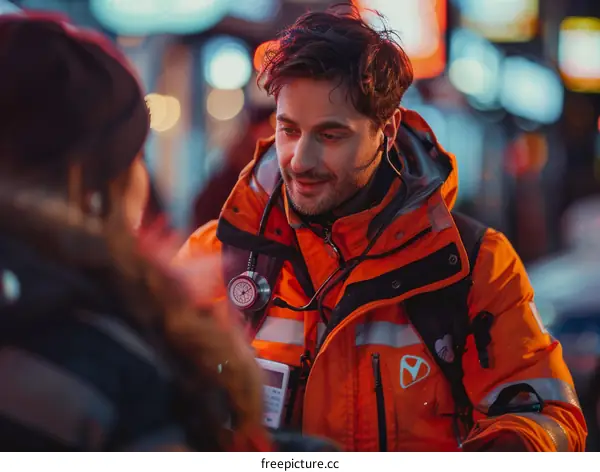 A paramedic is talking to a patient.