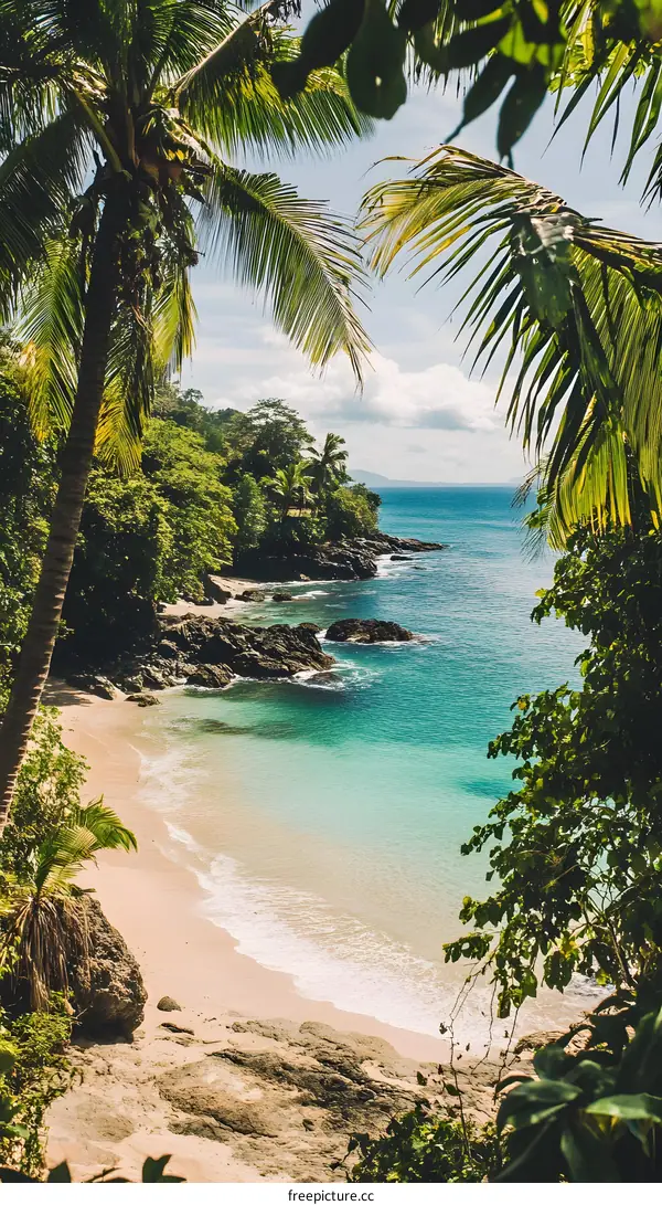 Tropical Beach Scenery with Palm Trees and Clear Water