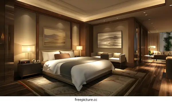 3D rendering of a hotel room interior