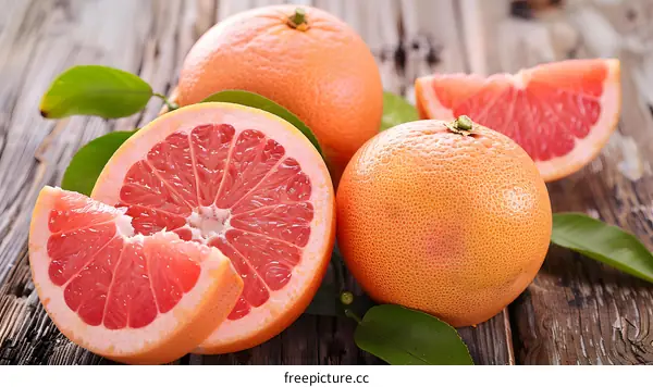Freshly Cut Grapefruit on Wooden Background
