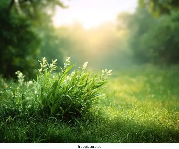 Sunrise Meadow Green Grass Nature Scene