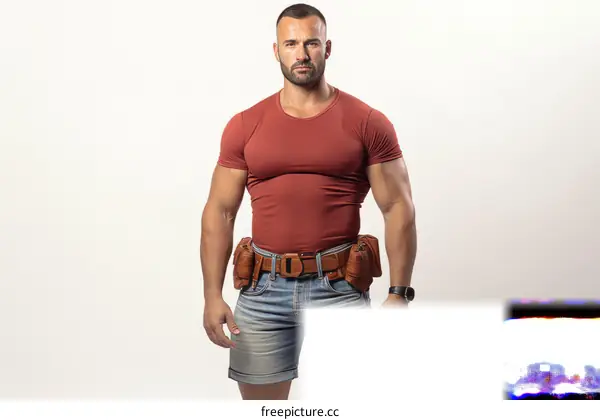 muscular man with tool belt