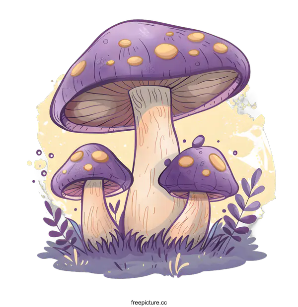 [Transparent Background PNG]Purple Mushrooms with Yellow Spots Illustration