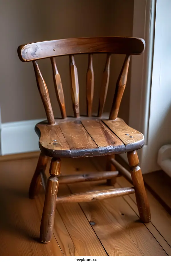 Wooden Chair with Spindled Back in Room with Hardwood Floor