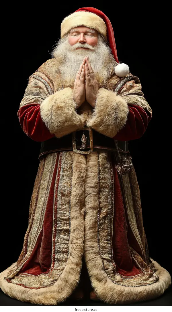 Santa Claus in Prayerful Pose with Detailed Costume