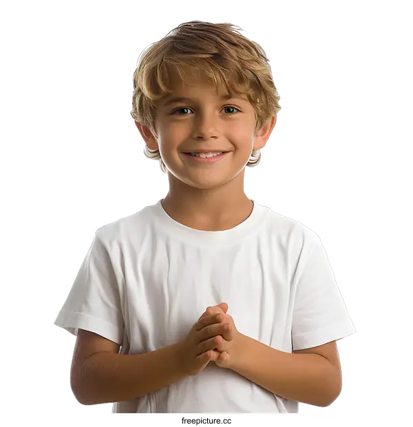 [Transparent Background PNG]Portrait of a smiling boy with blond hair and blue eyes