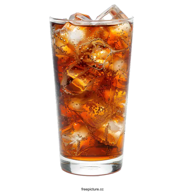 [Transparent Background PNG]Glass of Cola with Ice Cubes on White Background