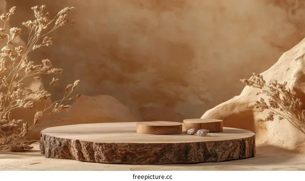 Wooden Display Stand with Dried Flowers