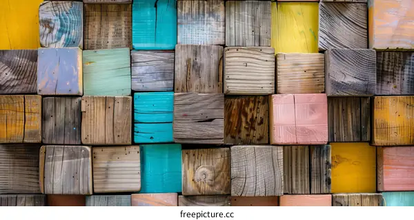 Grid of Multicolored Wooden Blocks