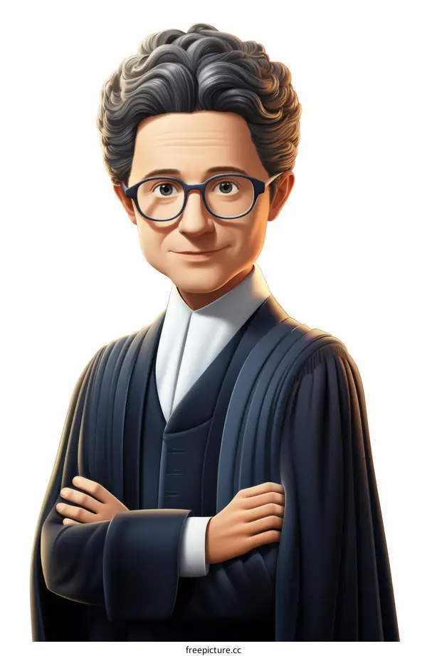 An illustration of a judge in a black robe with a white collar