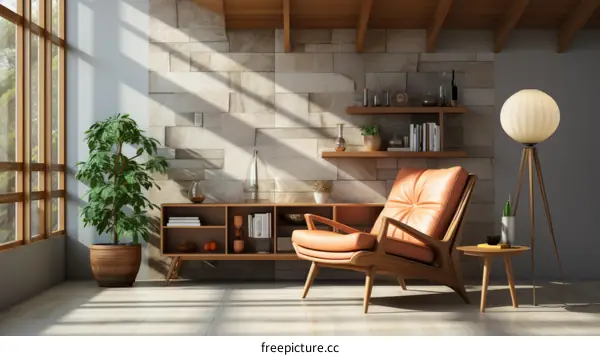 A stylish living room with a comfortable leather armchair