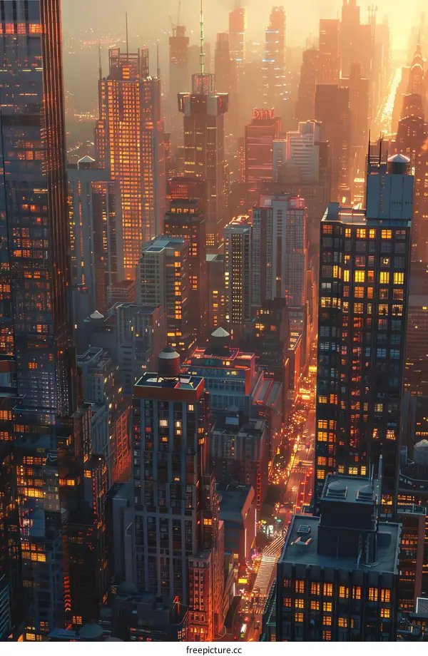 Urban Cityscape: Lights and Towers