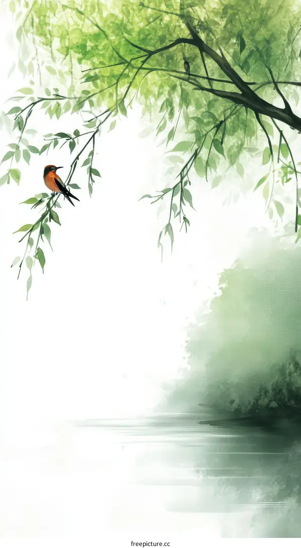 Watercolor Painting of a Tranquil Forest Scene