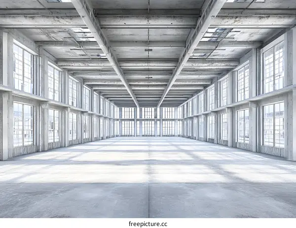 Large Empty Room with Concrete Ceiling and Windows