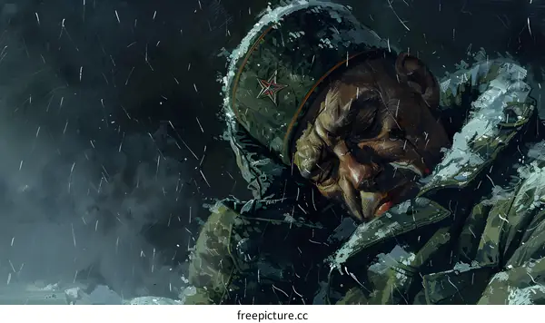 Portrait of a Soviet soldier in a fur hat with a red star