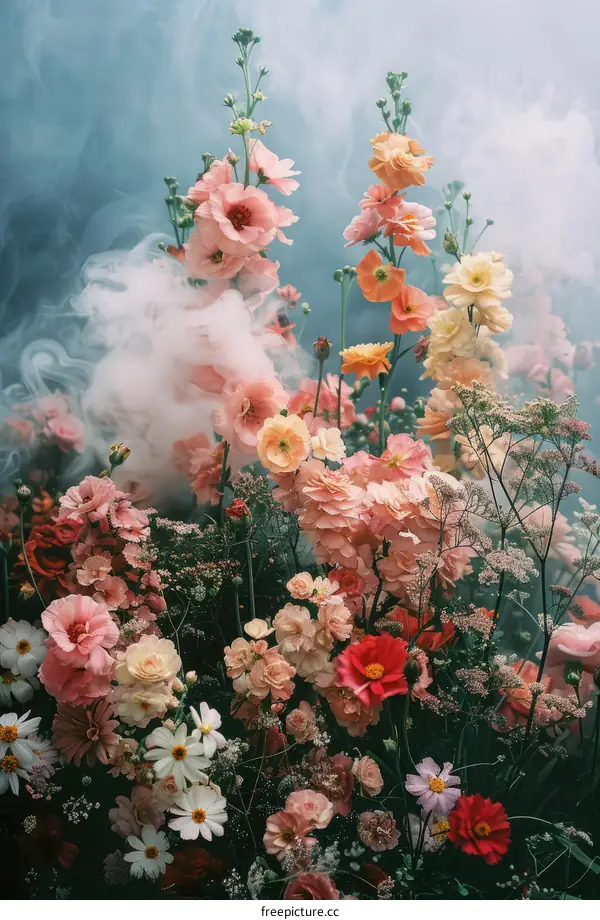 ethereal dreamlike flowers in a field