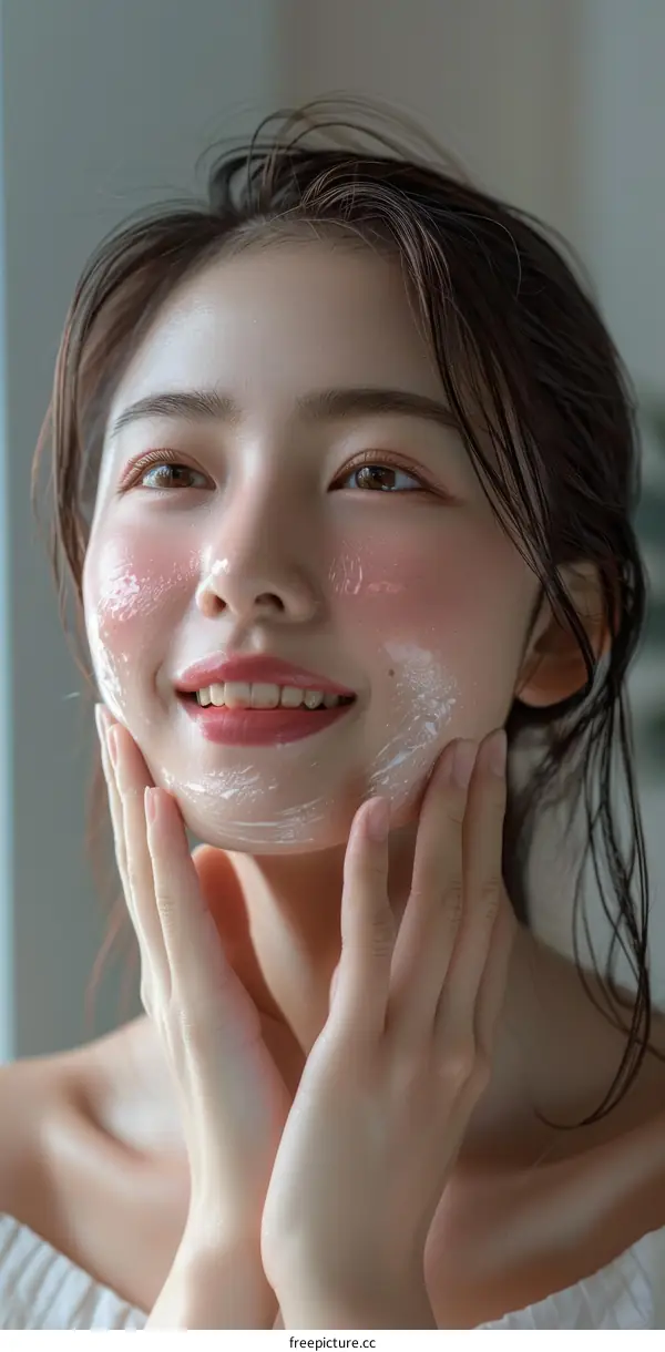 Asian Woman Enjoying Skincare Routine
