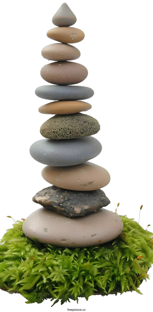 [Transparent Background PNG]Stones Balanced on Moss Background