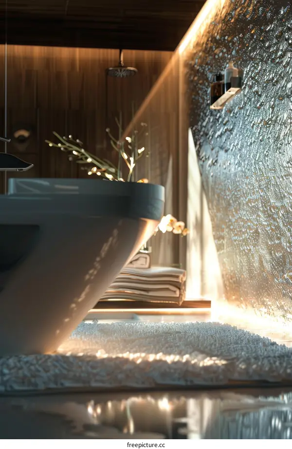 Modern Luxury Bathroom Interior Design with Waterfall Wall