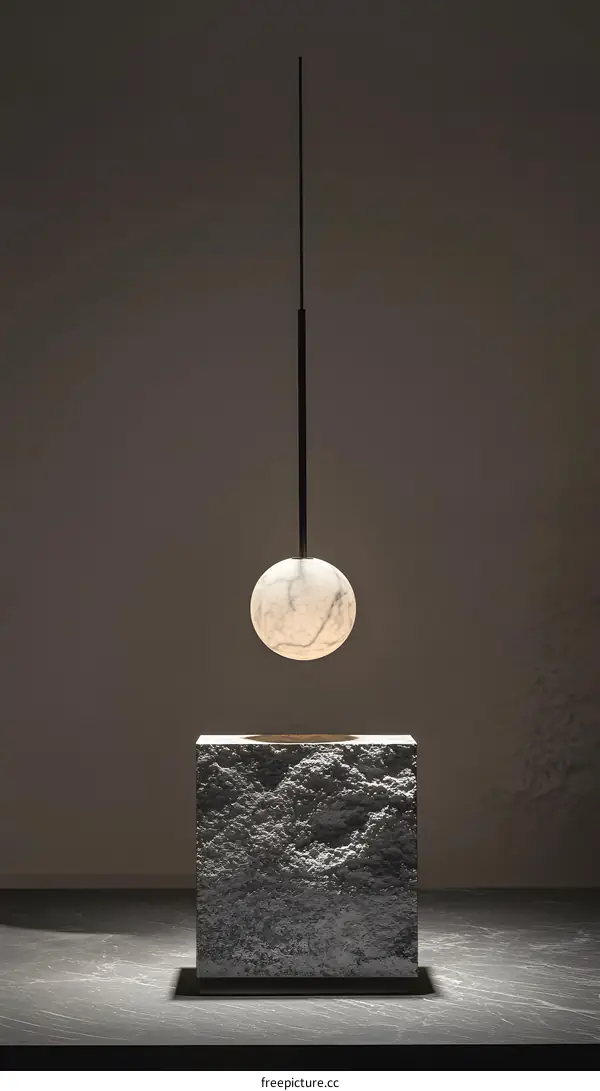 Modern  Pendant Lamp  with  Alabaster  Sphere  Over  Stone  Base
