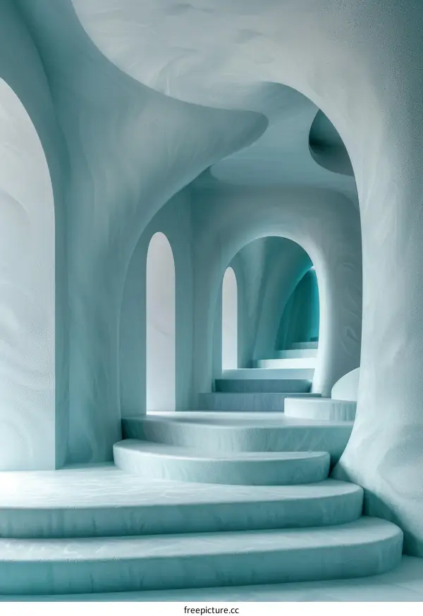 Blue Futuristic Interior with Stairs