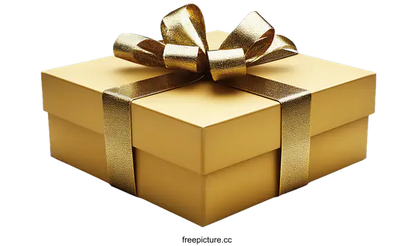 [Transparent Background PNG]Golden Gift Box with Elegant Ribbon
