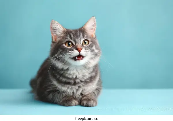 Cute Gray Kitten on a Teal Background
