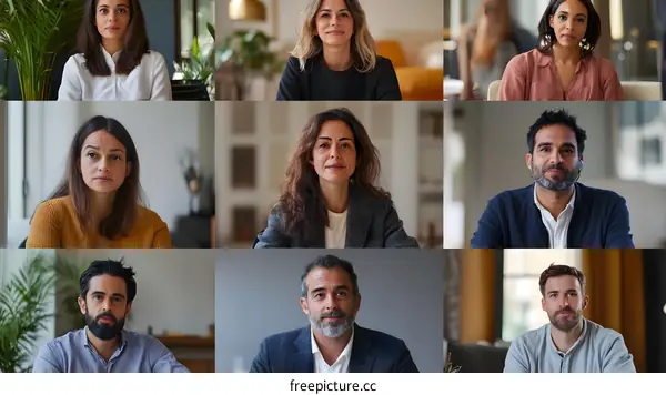Group of Diverse People Looking at the Camera in a Video Conference