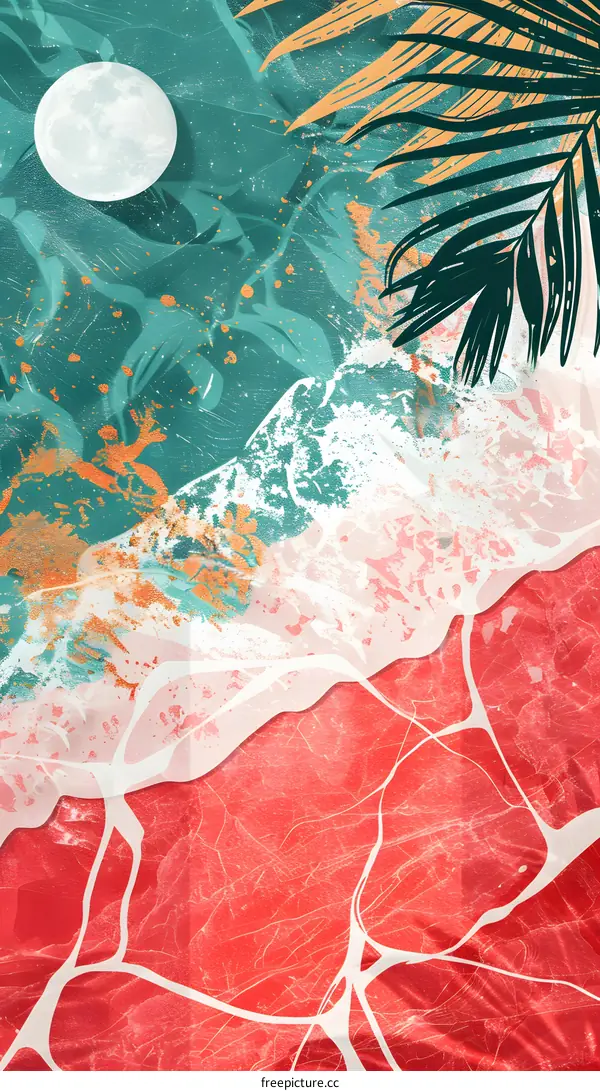 Abstract Tropical Beach Illustration with Moon