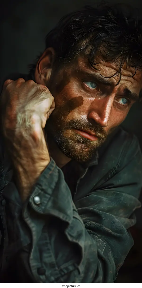 Portrait of a Man with Blue Eyes and a Rugged Look