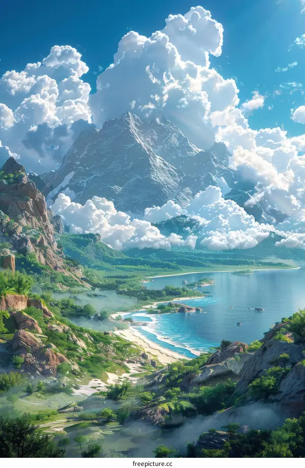 fantasy landscape with mountains and sea