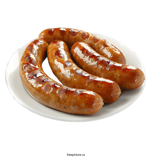 [Transparent Background PNG]Grilled Sausages on White Plate
